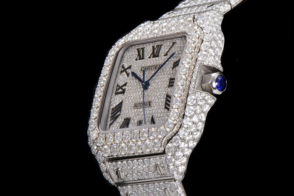 Santos de Cartier 40mm Diamond Paved Dial with Roman Markers in Steel