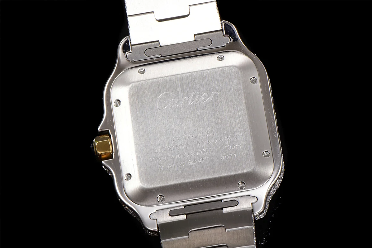 Santos de Cartier 40mm Diamond Paved Dial with Roman Markers in Steel/Yellow Gold