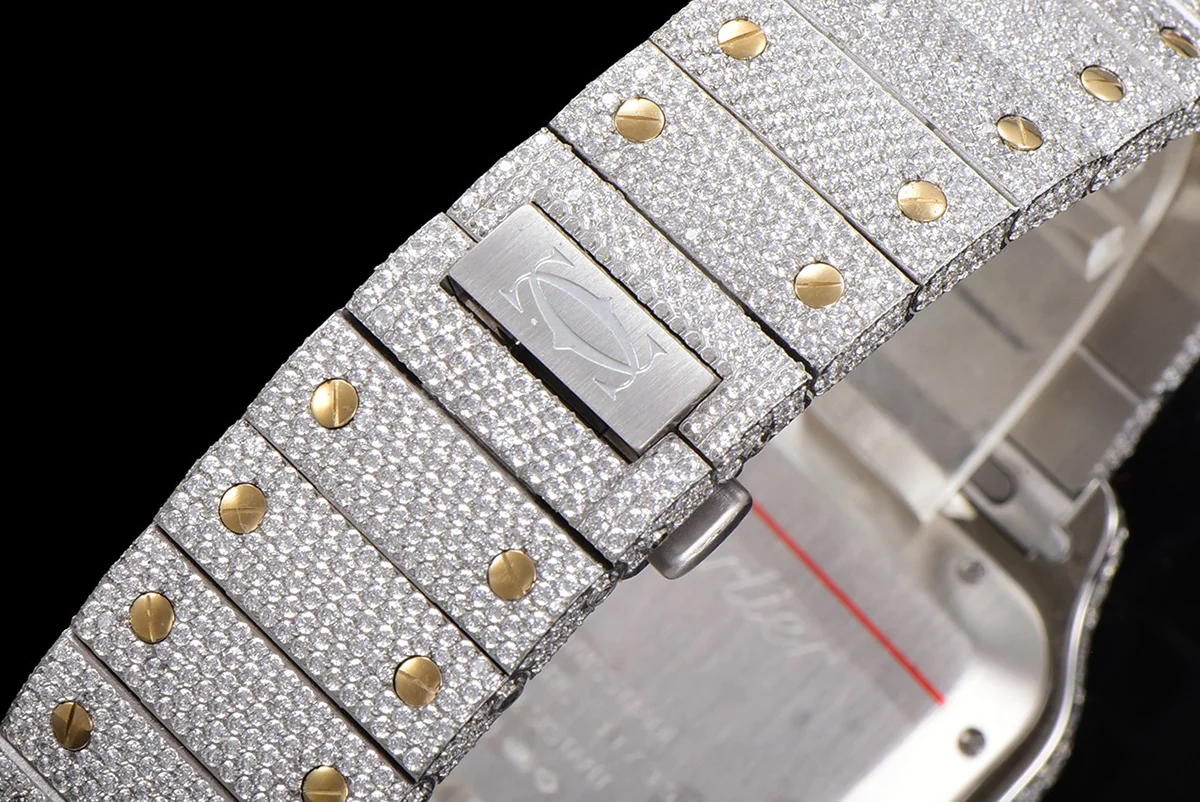 Santos de Cartier 40mm Diamond Paved Dial with Roman Markers in Steel/Yellow Gold