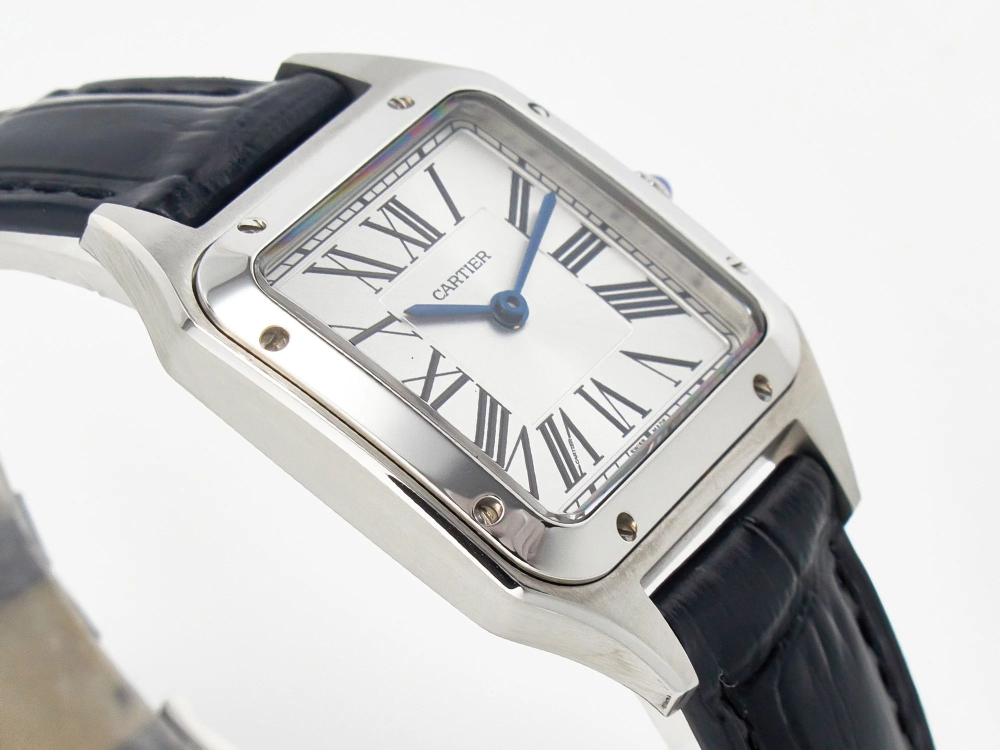 Santos Dumont 27.5mm IWSF Best Edition Silver Dial on Black Leather Strap Quartz
