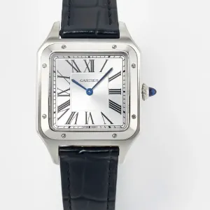 Santos Dumont 31.4mm IWSF Best Edition Silver Dial on Black Leather Strap Quartz
