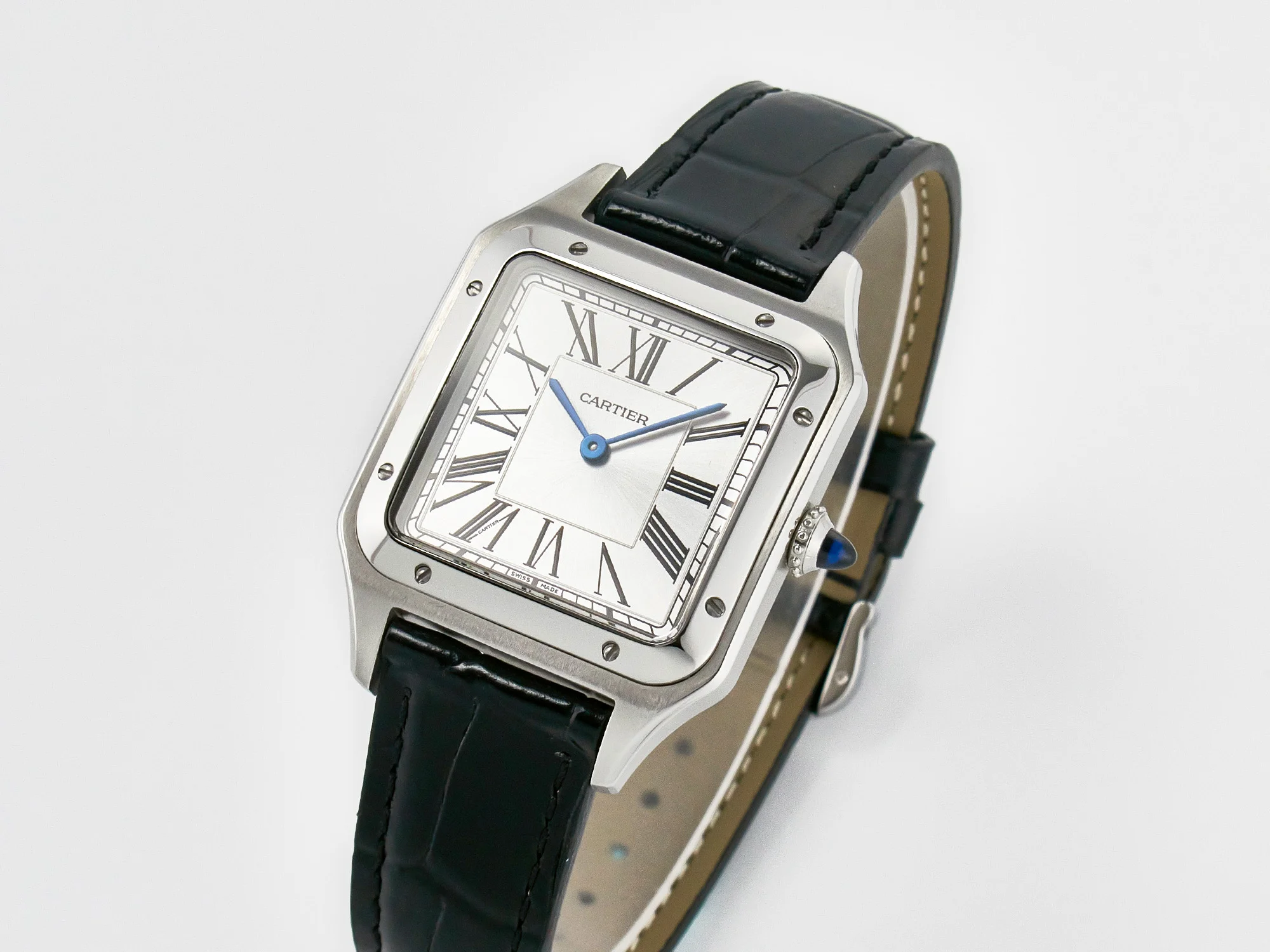 Santos Dumont 31.4mm IWSF Best Edition Silver Dial on Black Leather Strap Quartz