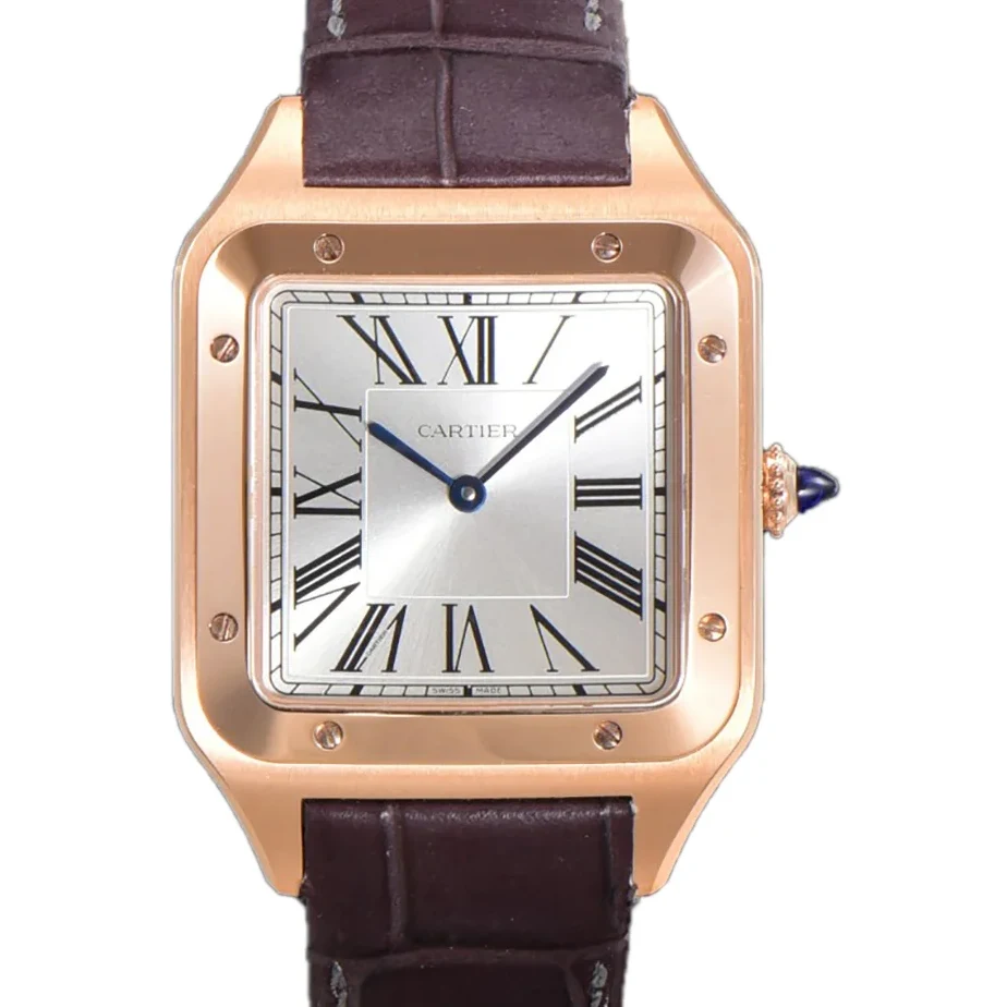 Santos-Dumont (Extra-Large) Silver Dial in Rose Gold on Purple Leather Strap Ref. WGSA0032