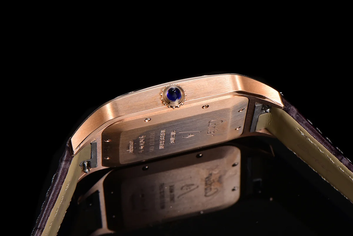 Santos-Dumont (Extra-Large) Silver Dial in Rose Gold on Purple Leather Strap Ref. WGSA0032