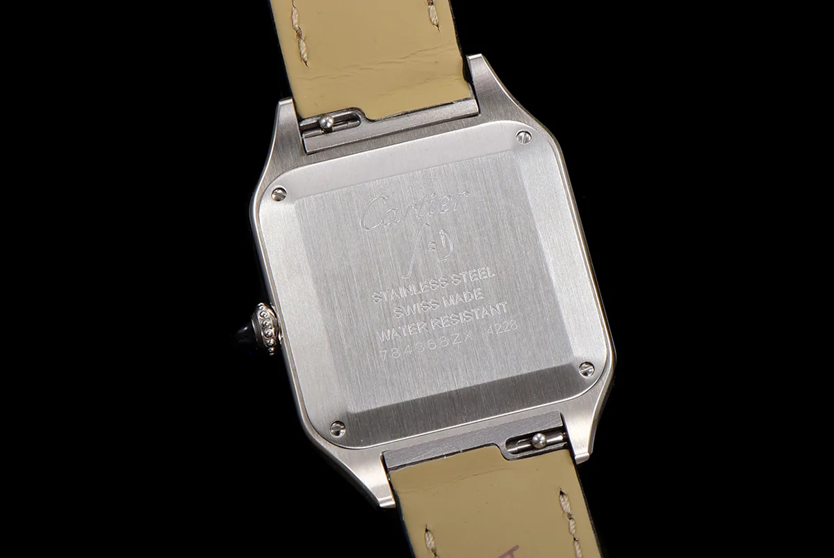 Santos-Dumont (Large) Silver Dial in Steel on Blue Leather Strap Ref. WSSA0022