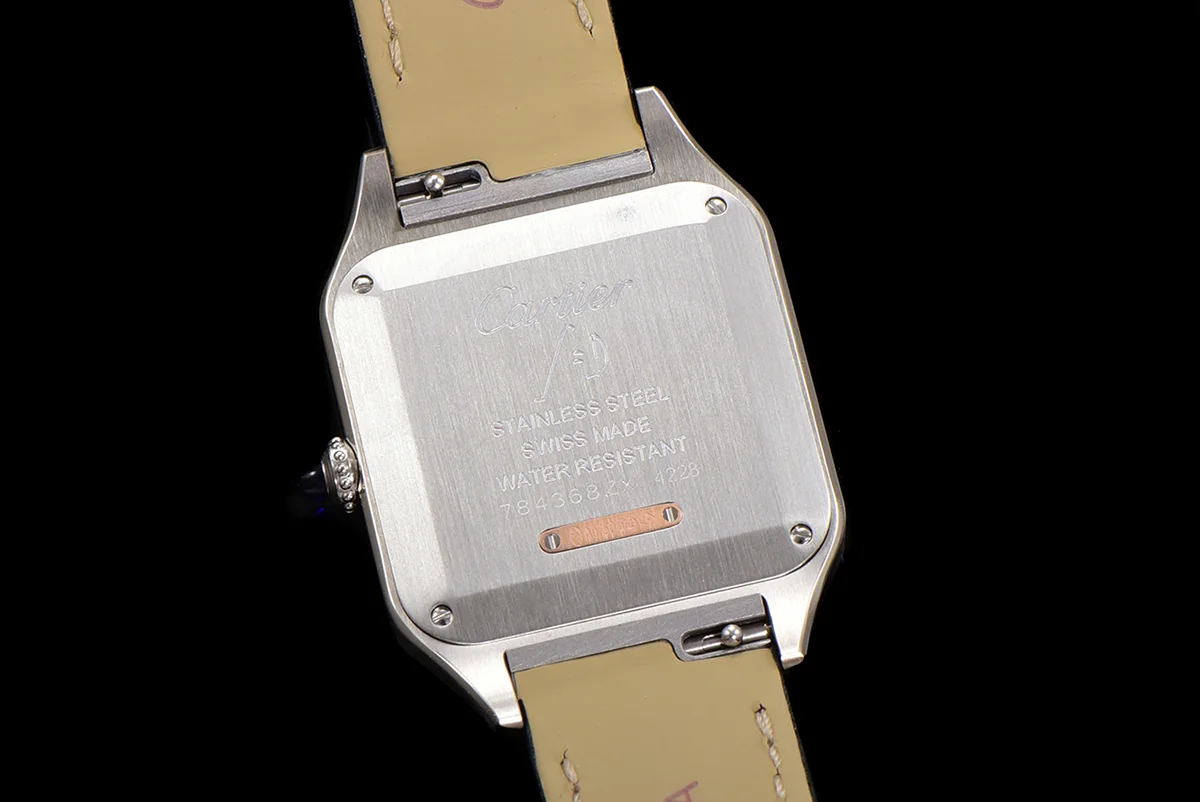 Santos-Dumont (Large) Silver Dial in Steel/Rose Gold on Black Leather Strap Ref. W2SA0011