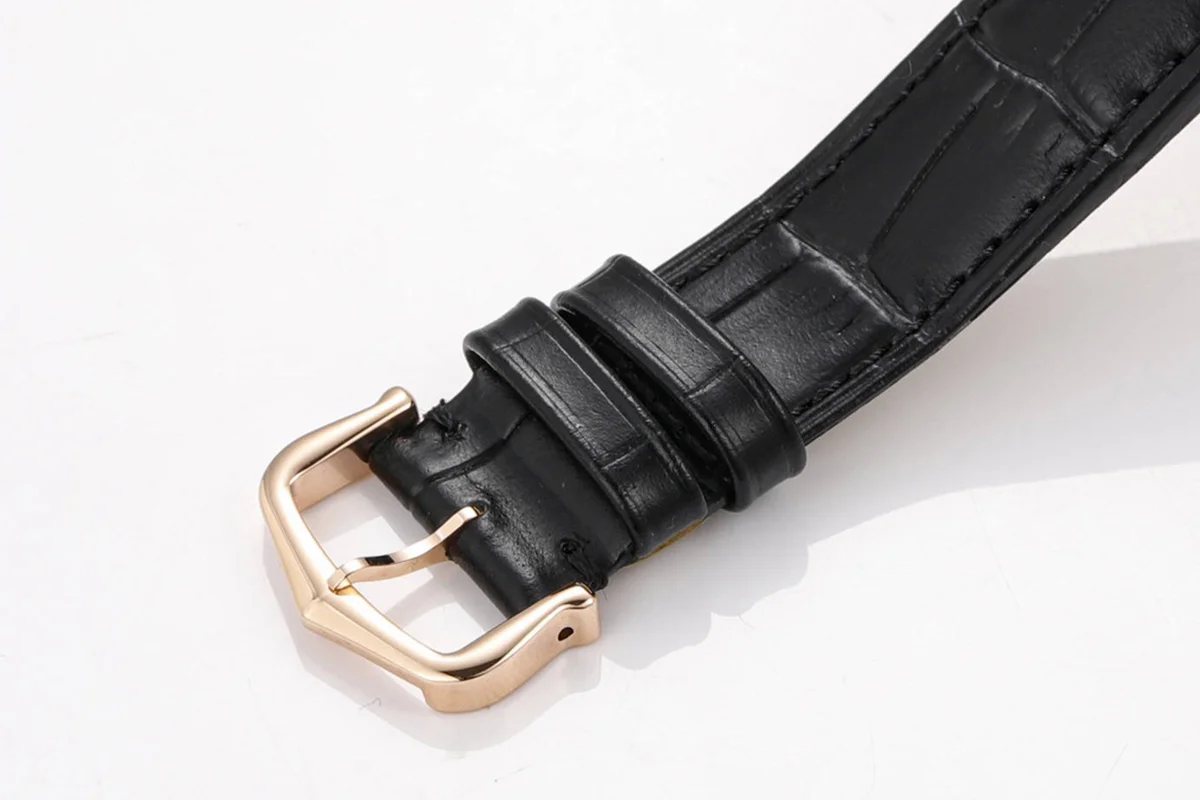 Santos-Dumont (Large) Skeleton Watch in Rose Gold on Black Leather Strap