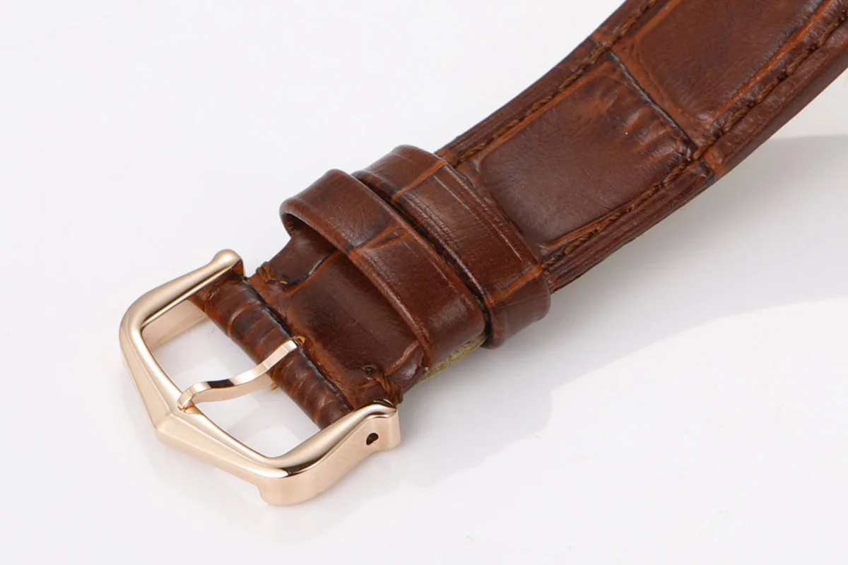 Santos-Dumont (Large) Skeleton Watch in Rose Gold on Brown Leather Strap