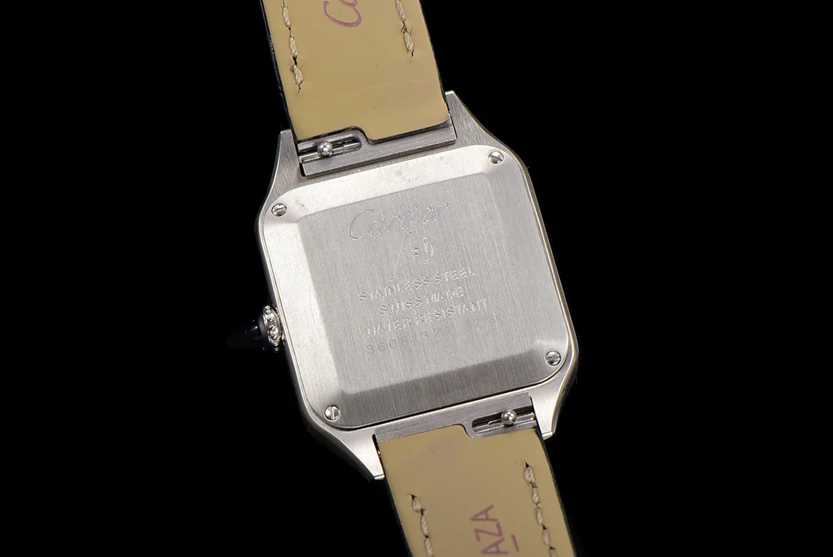 Santos-Dumont (Small) Silver Dial in Steel on Blue Leather Strap Ref. WSSA0023