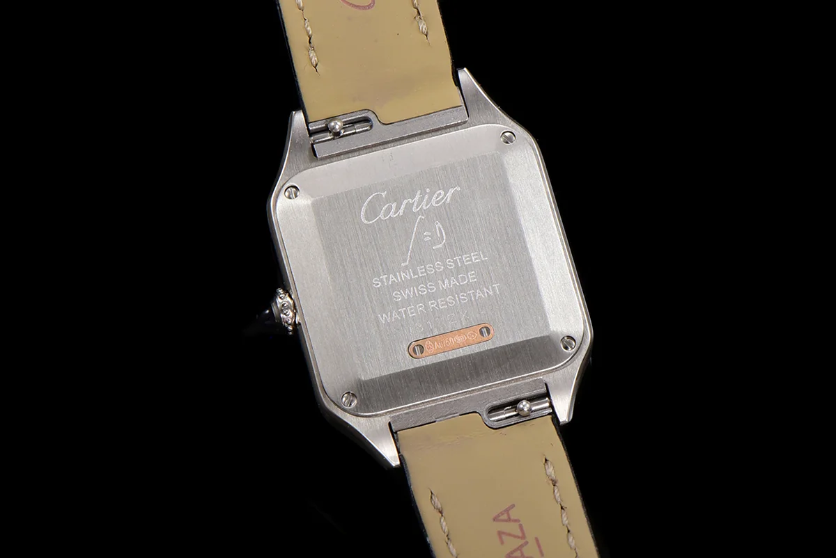 Santos-Dumont (Small) Silver Dial in Steel/Rose Gold on Black Leather Strap Ref. W2SA0012
