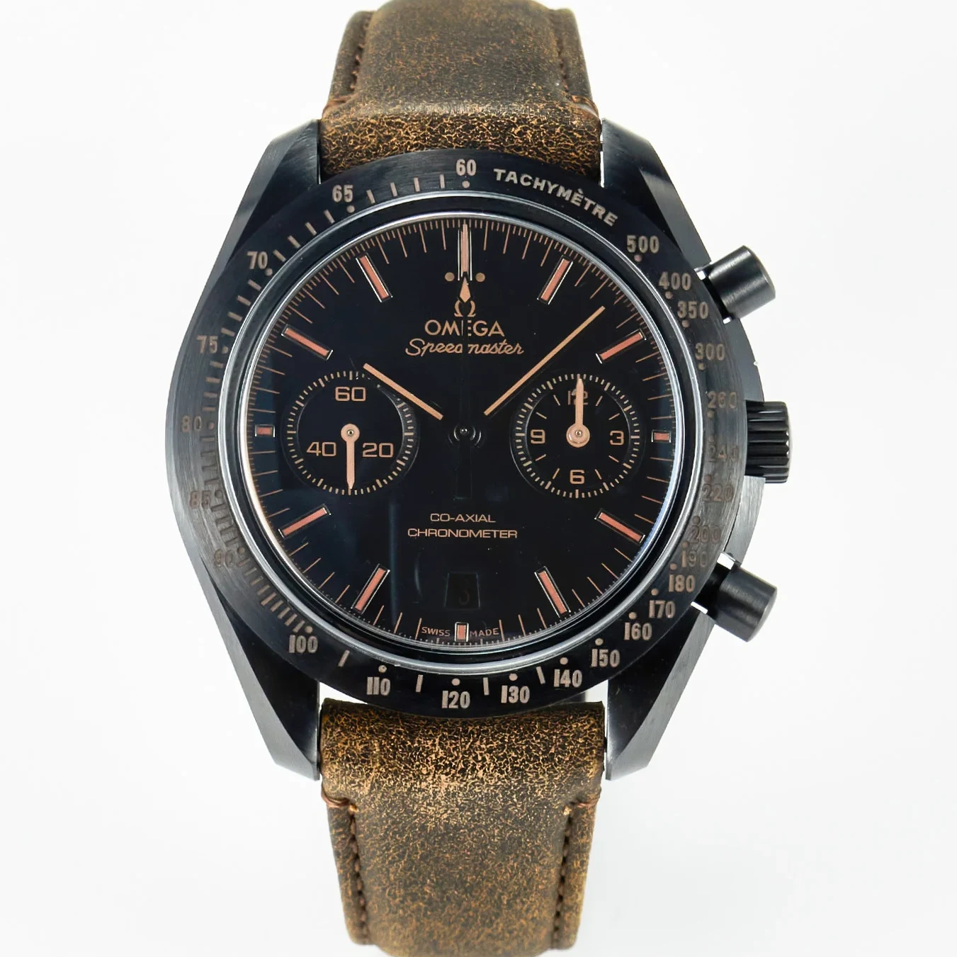 Speedmaster “Dark Side of The Moon” Real Ceramic N1F 1:1 Best Edition Vintage Black on Brown Leather Strap A9300