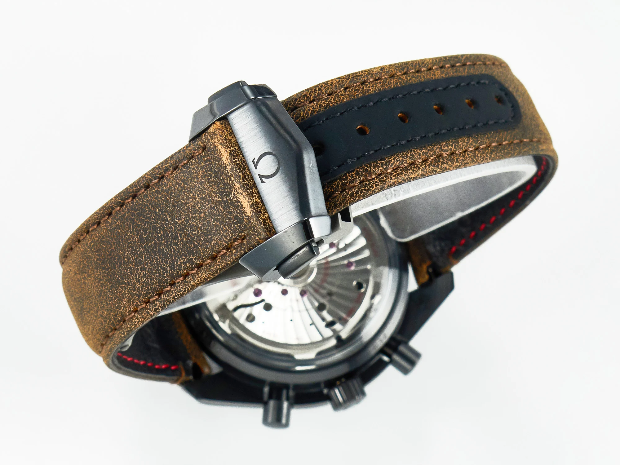 Speedmaster “Dark Side of The Moon” Real Ceramic N1F 1:1 Best Edition Vintage Black on Brown Leather Strap A9300