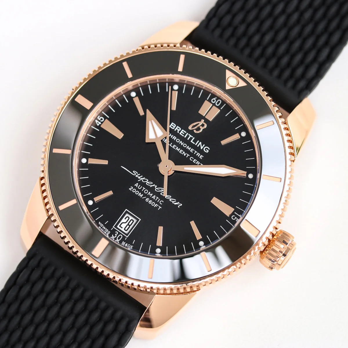 Superocean Heritage II B20 Automatic 42mm in Black Dial on Black Bezel in Rose Gold on Rubber Strap