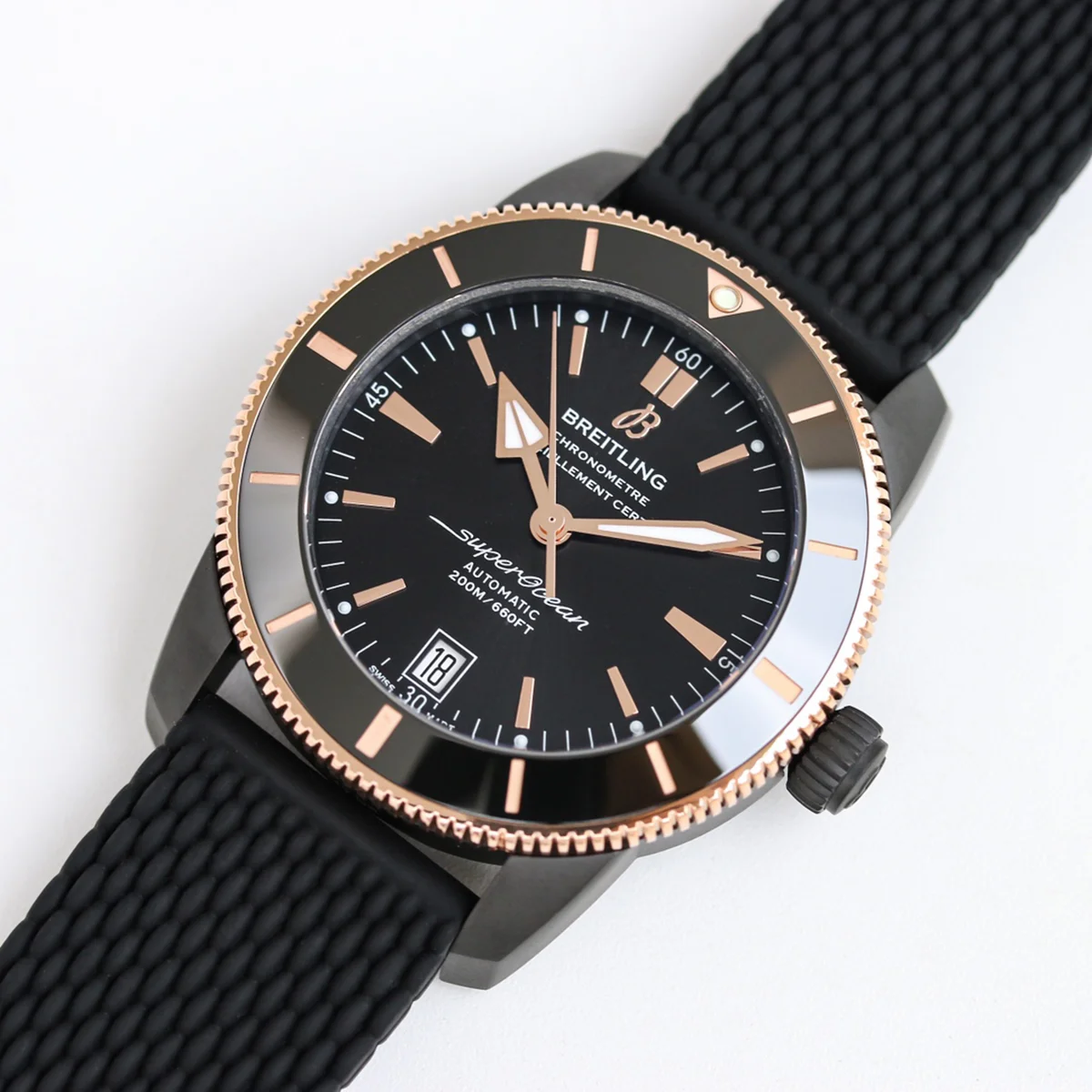 Superocean Heritage II B20 Automatic 42mm in Black Dial on Black Bezel in DLC on Rubber Strap