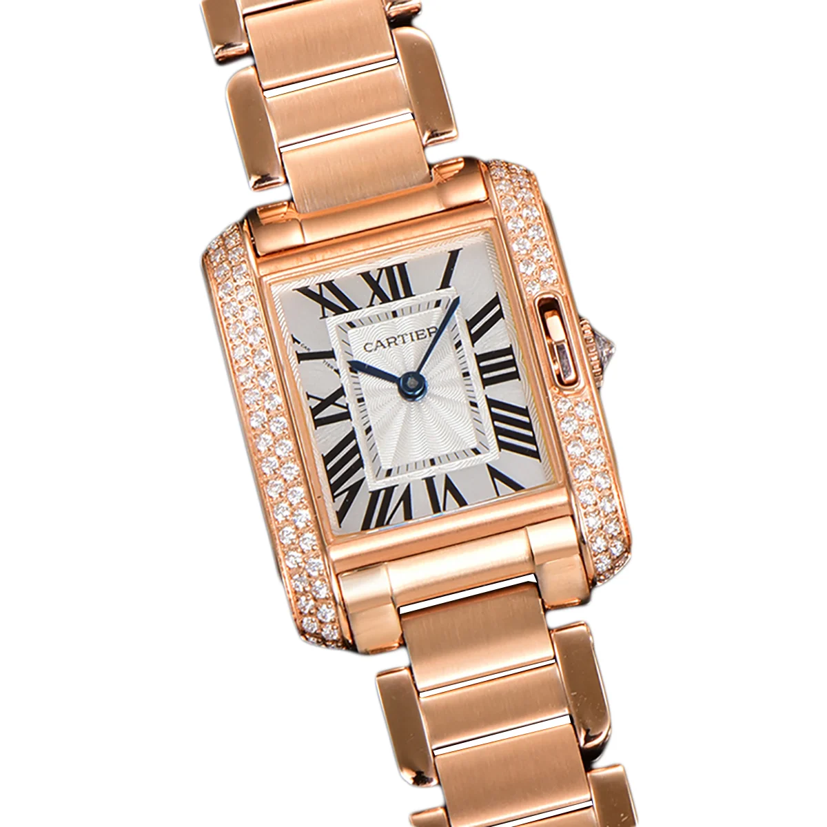 Tank Anglaise 30.2mm White Dial with Diamond Bezel in Rose Gold