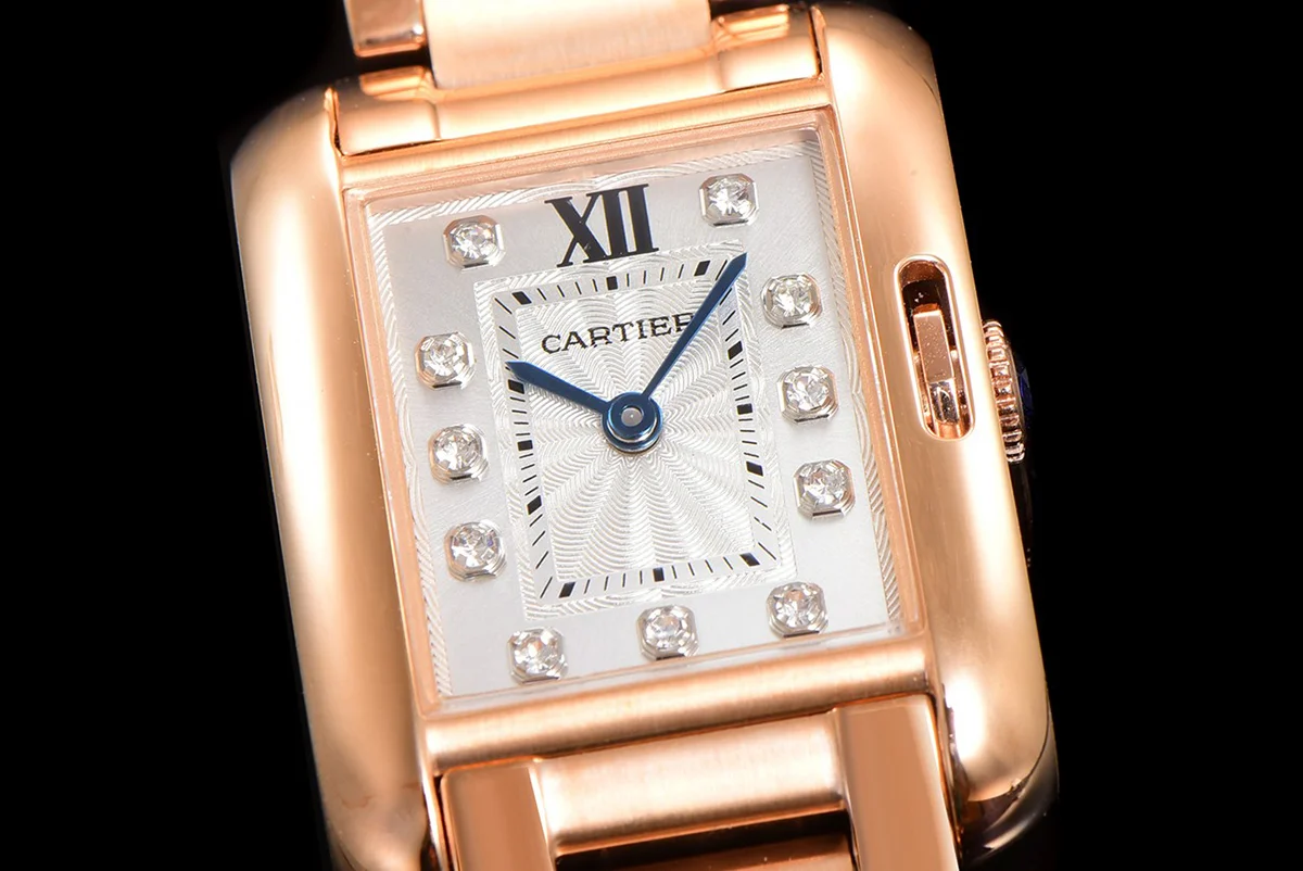 Tank Anglaise 30.2mm White Dial with Diamond Bezel in Rose Gold
