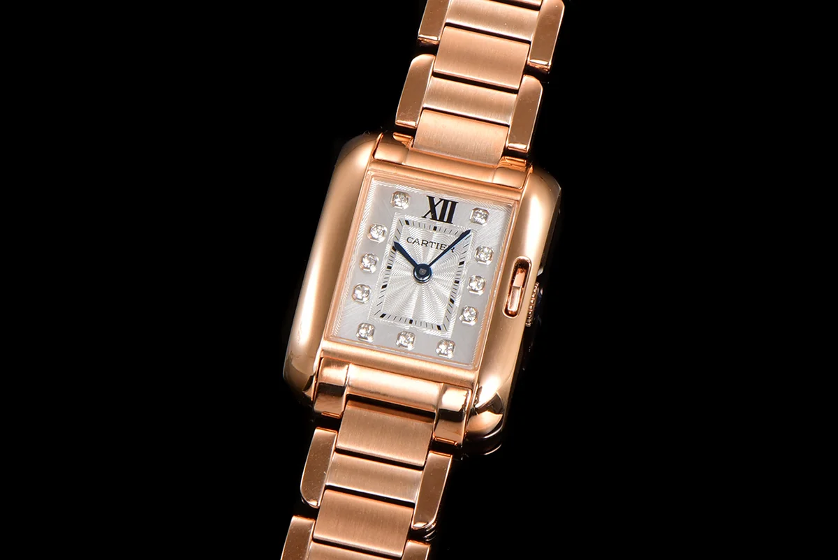 Tank Anglaise 30.2mm White Dial with Diamond Bezel in Rose Gold