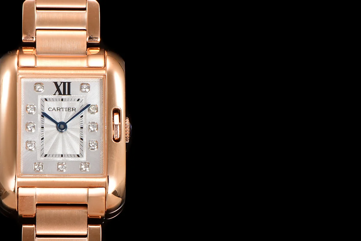 Tank Anglaise 30.2mm White Dial with Diamond Bezel in Rose Gold