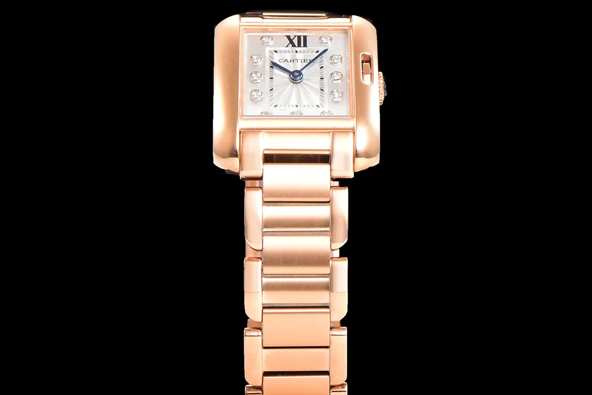 Tank Anglaise 30.2mm White Dial with Diamond Bezel in Rose Gold