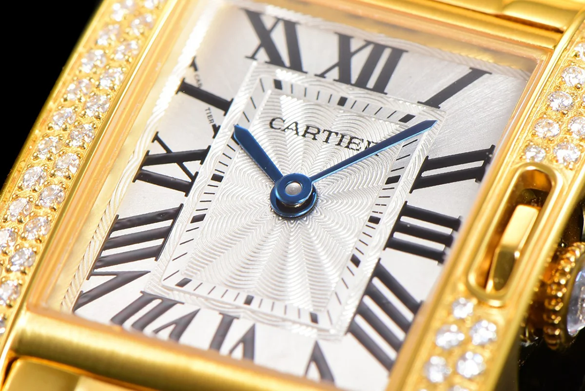 Tank Anglaise 30.2mm White Dial with Diamond Bezel in Yellow Gold