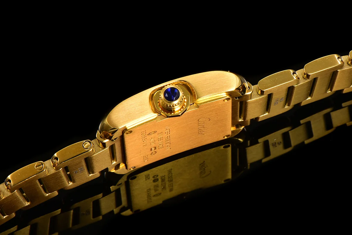 Tank Anglaise 30.2mm White Dial with Diamond Bezel in Yellow Gold