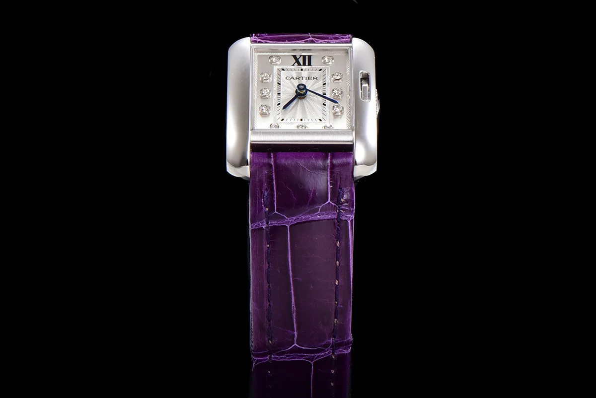 Tank Anglaise 30.2mm White Dial with Diamond Marker in Steel on Leather Strap