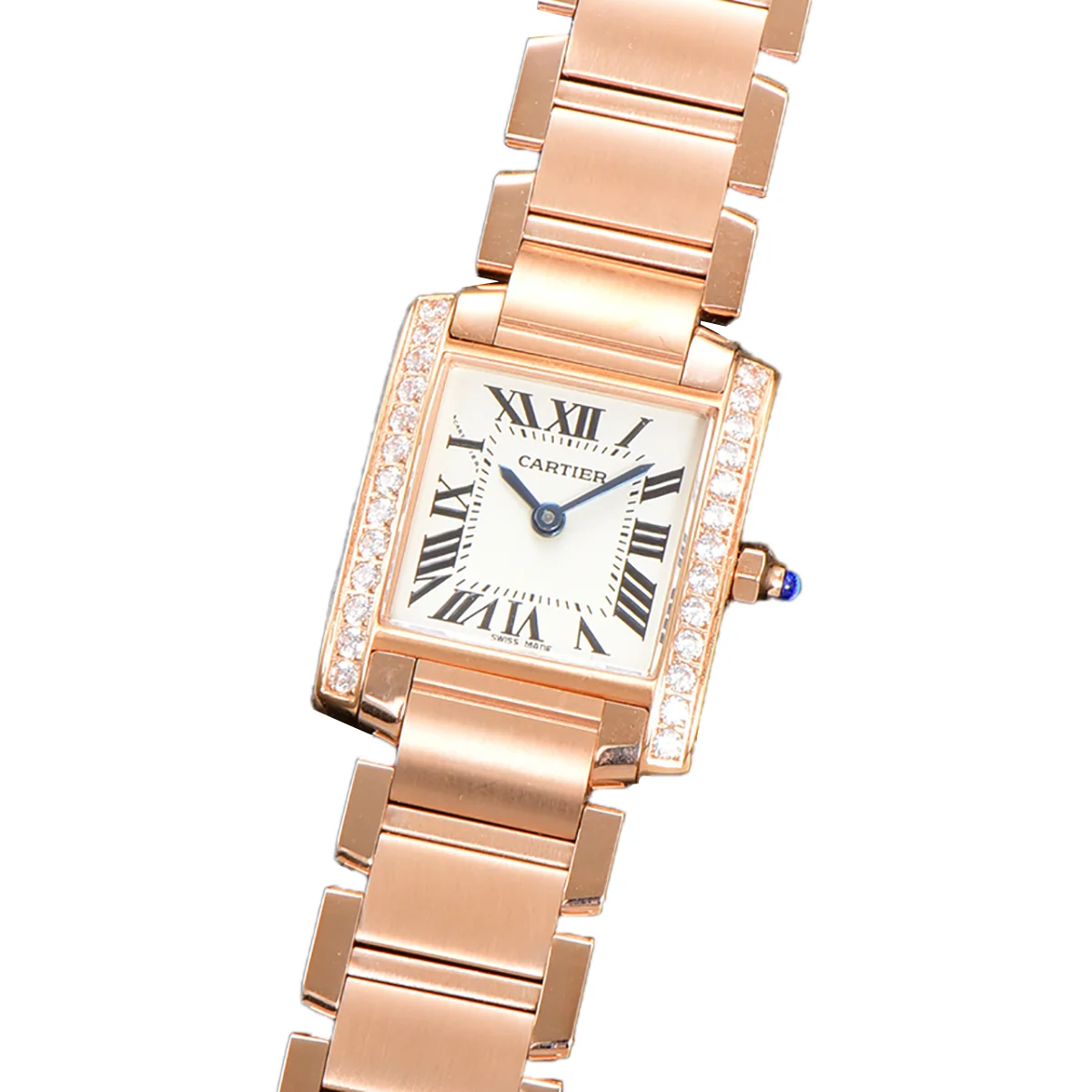 Tank Francaise Watch Small Rose Gold with Diamond Bezel