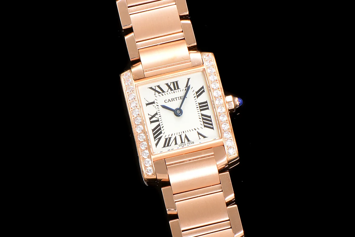 Tank Francaise Watch Small Rose Gold with Diamond Bezel