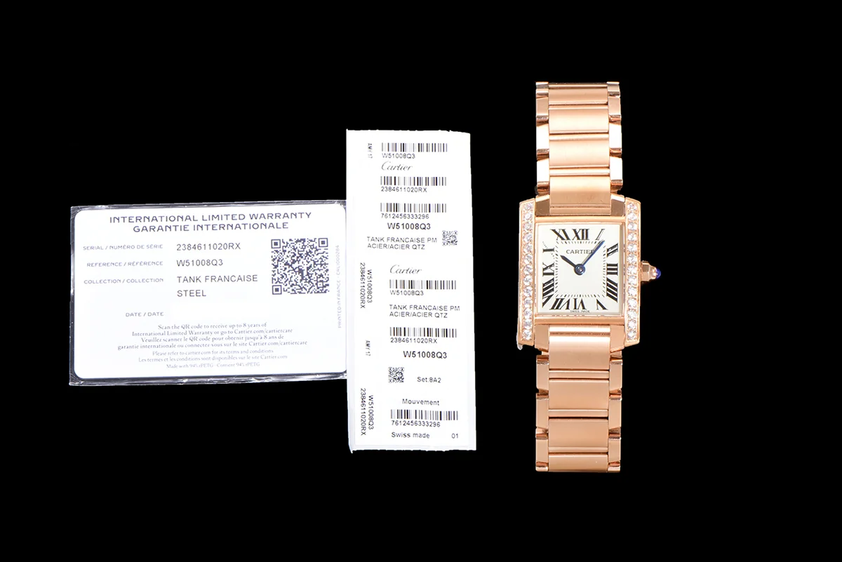 Tank Francaise Watch Small Rose Gold with Diamond Bezel