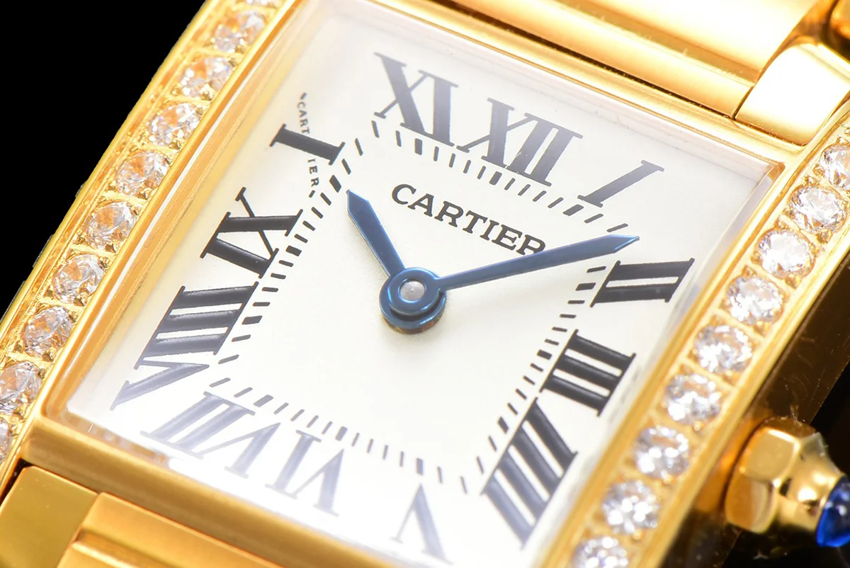 Tank Francaise Watch Small Yellow Gold with Diamond Bezel