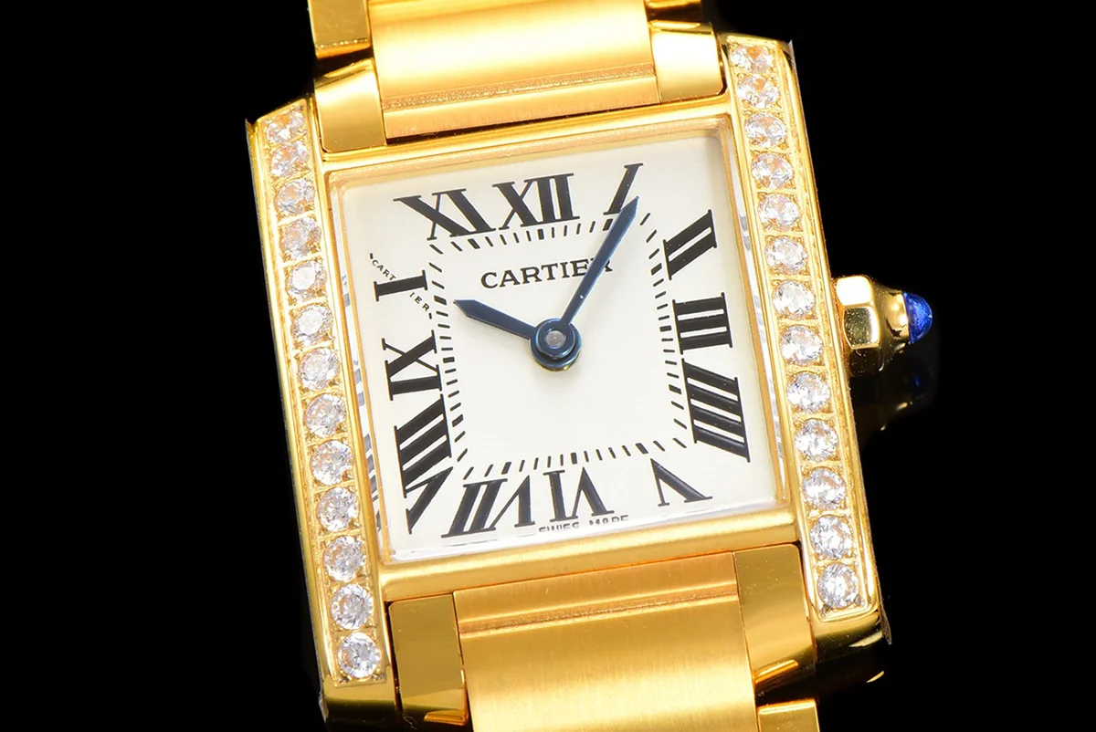 Tank Francaise Watch Small Yellow Gold with Diamond Bezel