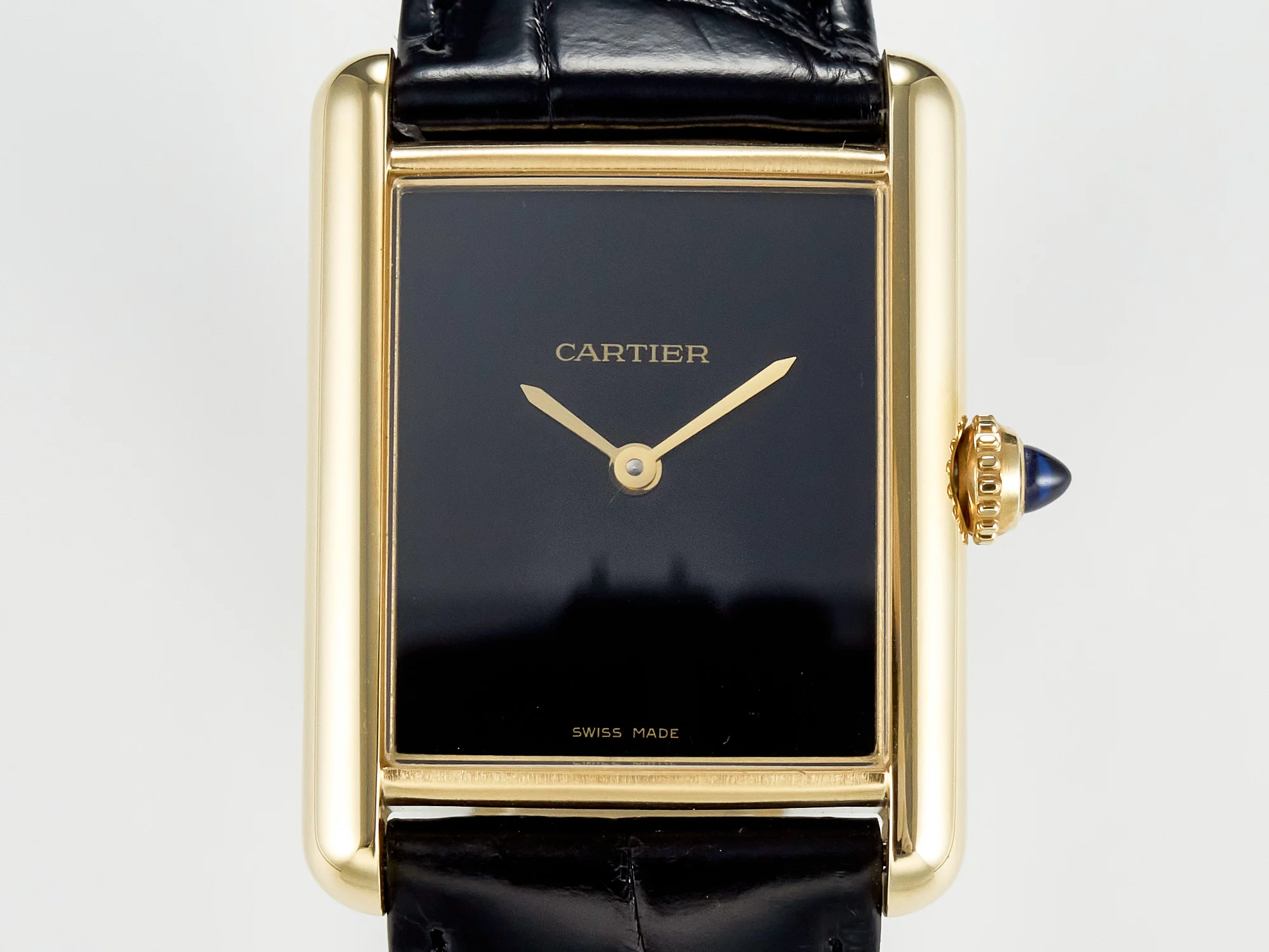 Tank Louis Cartier Large YG 33.7mm DRF 1:1 Best Edition Black Dial on Black Leather Strap Swiss Quartz