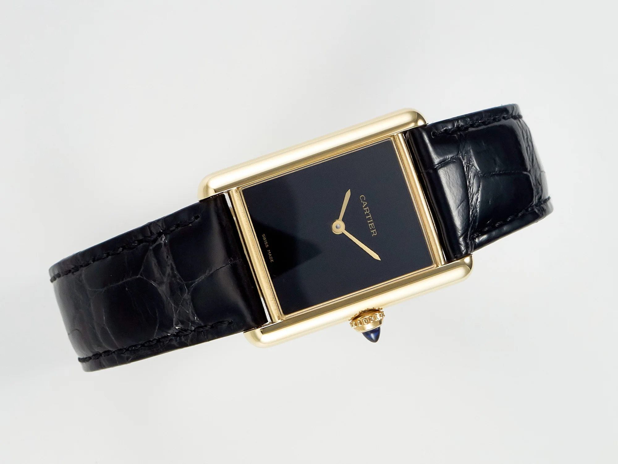Tank Louis Cartier Large YG 33.7mm DRF 1:1 Best Edition Black Dial on Black Leather Strap Swiss Quartz