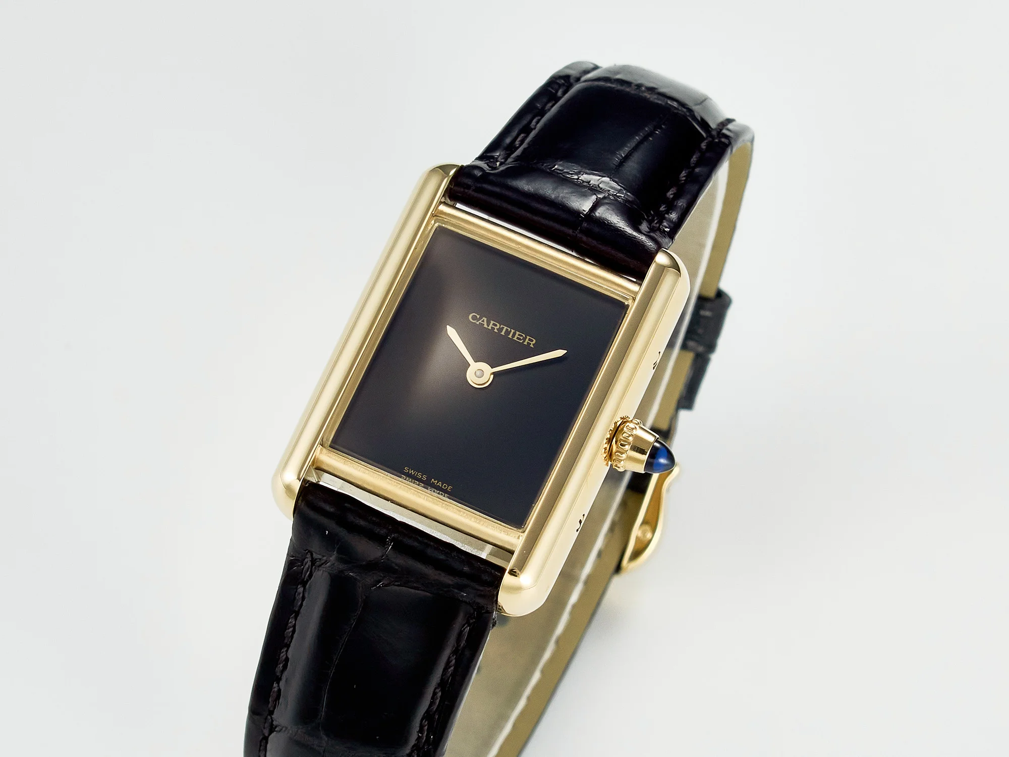 Tank Louis Cartier Small YG 29mm DRF 1:1 Best Edition Black Dial on Black Leather Strap Swiss Quartz