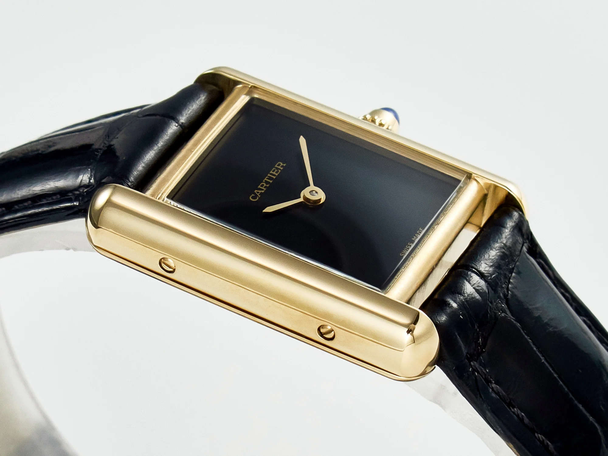 Tank Louis Cartier Small YG 29mm DRF 1:1 Best Edition Black Dial on Black Leather Strap Swiss Quartz