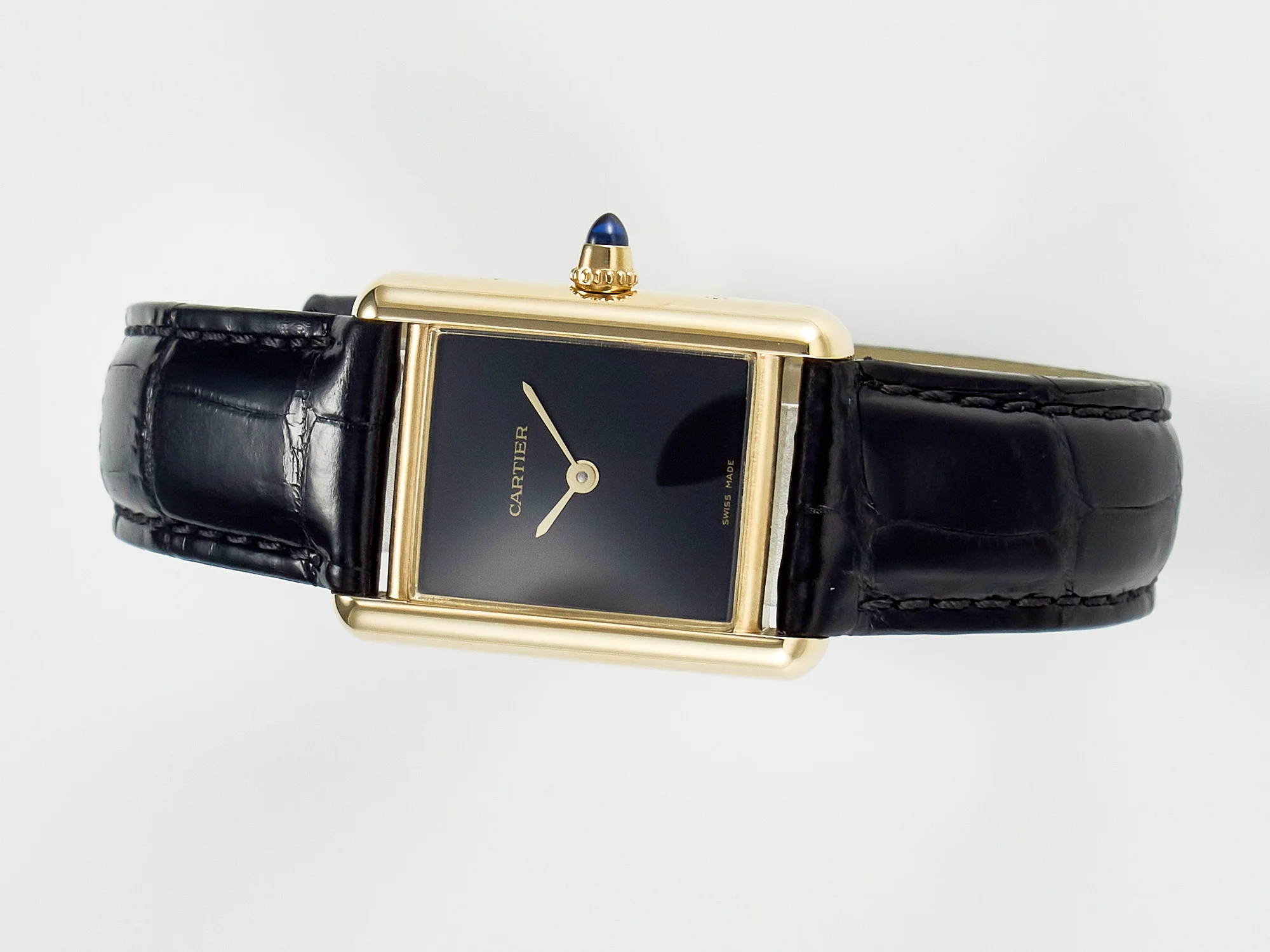 Tank Louis Cartier Small YG 29mm DRF 1:1 Best Edition Black Dial on Black Leather Strap Swiss Quartz