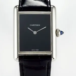 Tank Must Large SS 33.7mm DRF 1:1 Best Edition Black Dial on Black Leather Strap Swiss Quartz