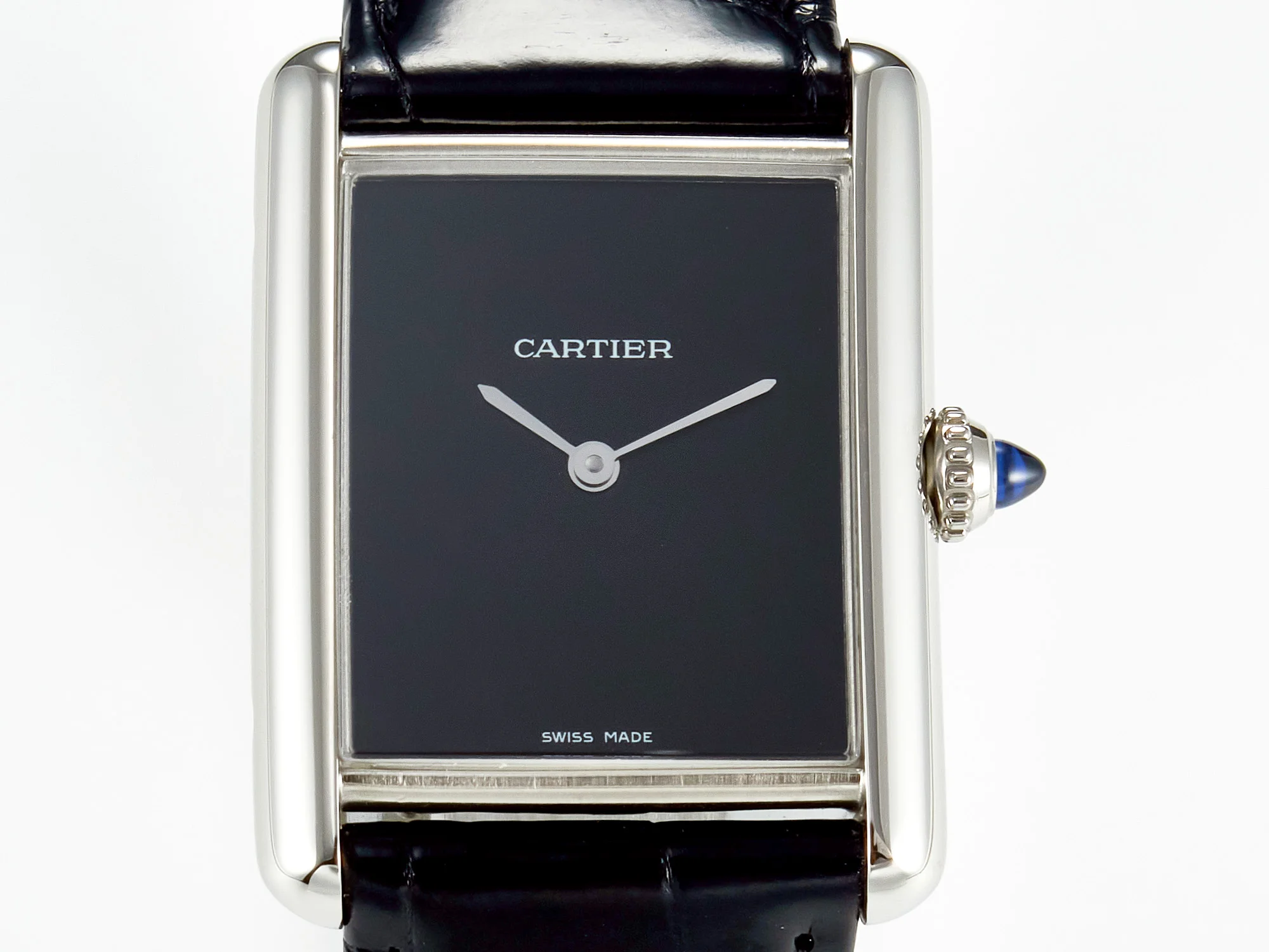 Tank Must Large SS 33.7mm DRF 1:1 Best Edition Black Dial on Black Leather Strap Swiss Quartz