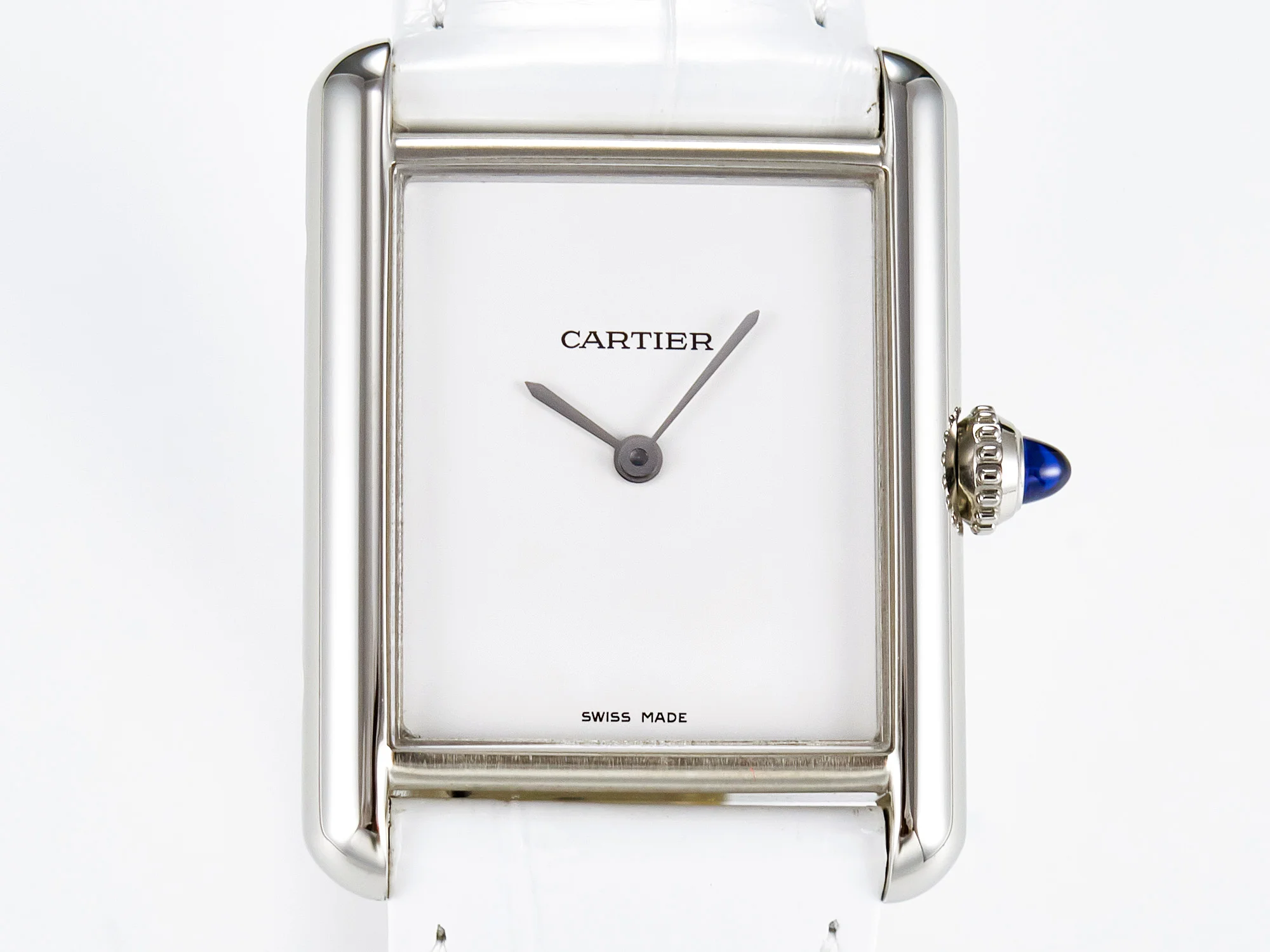 Tank Must Large SS 33.7mm DRF 1:1 Best Edition White Dial on White Leather Strap Swiss Quartz