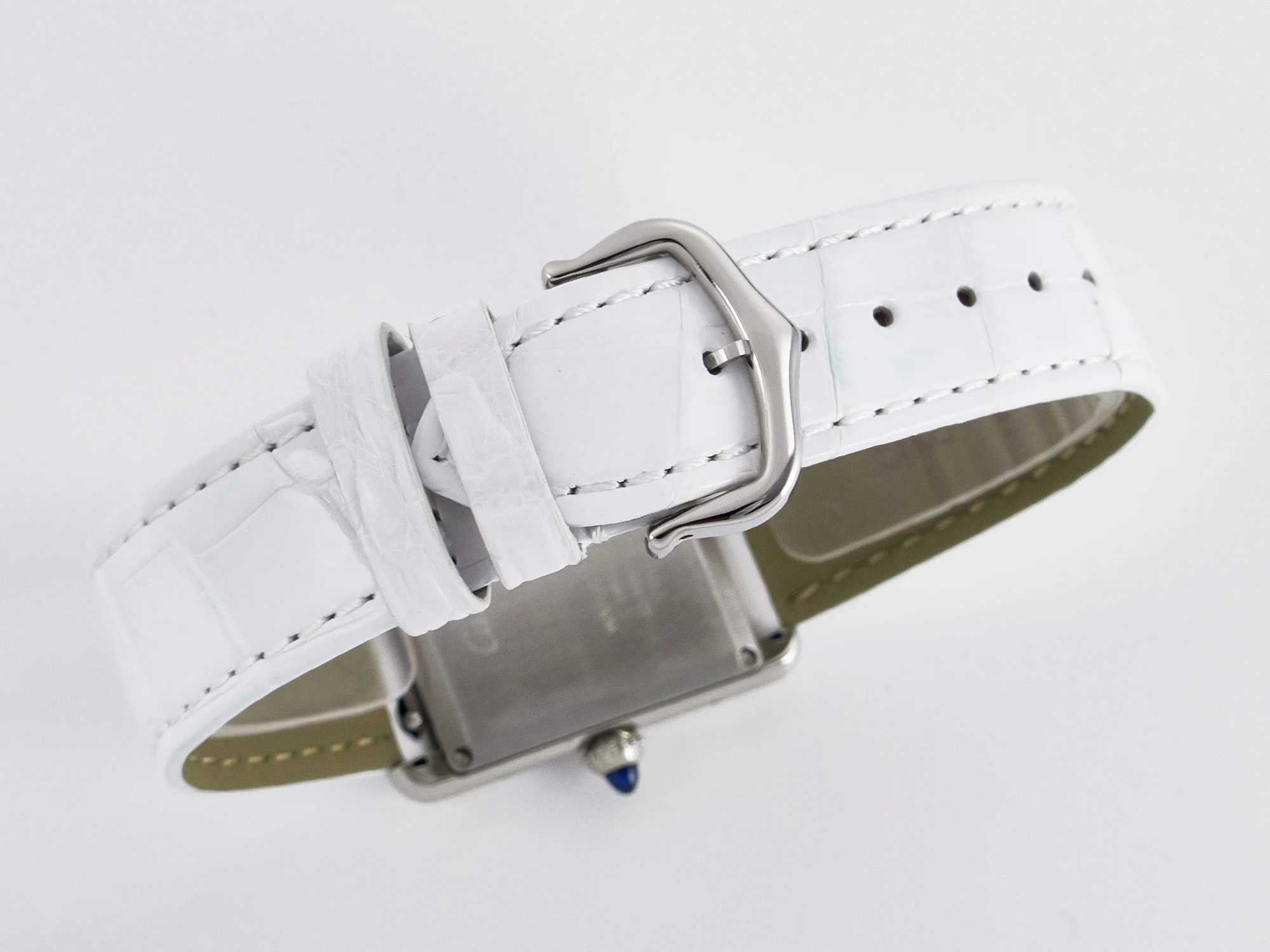 Tank Must Large SS 33.7mm DRF 1:1 Best Edition White Dial on White Leather Strap Swiss Quartz