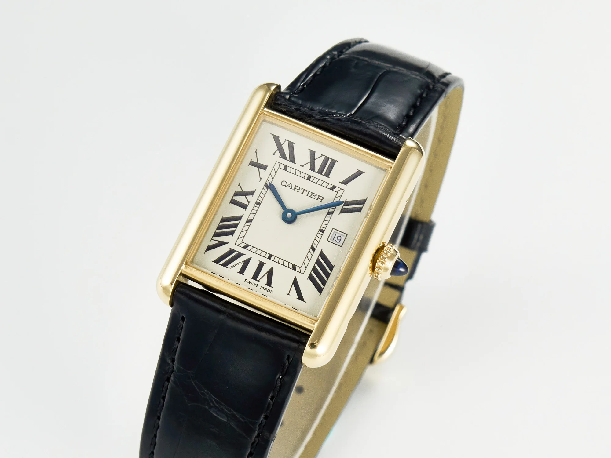 Tank Must Large YG 33.7mm DRF 1:1 Best Edition YG Dial on Black Leather Strap Swiss Quartz
