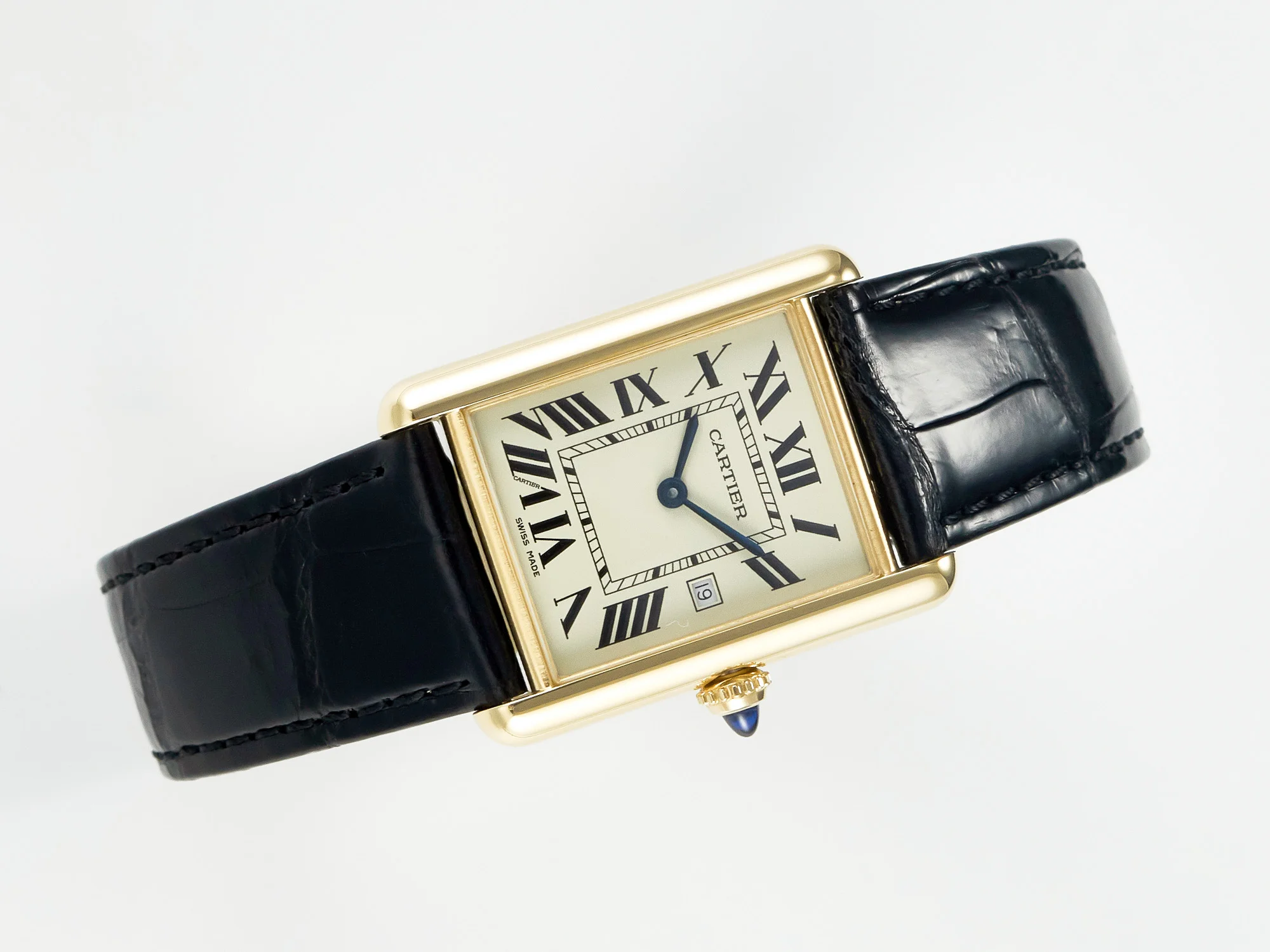 Tank Must Large YG 33.7mm DRF 1:1 Best Edition YG Dial on Black Leather Strap Swiss Quartz