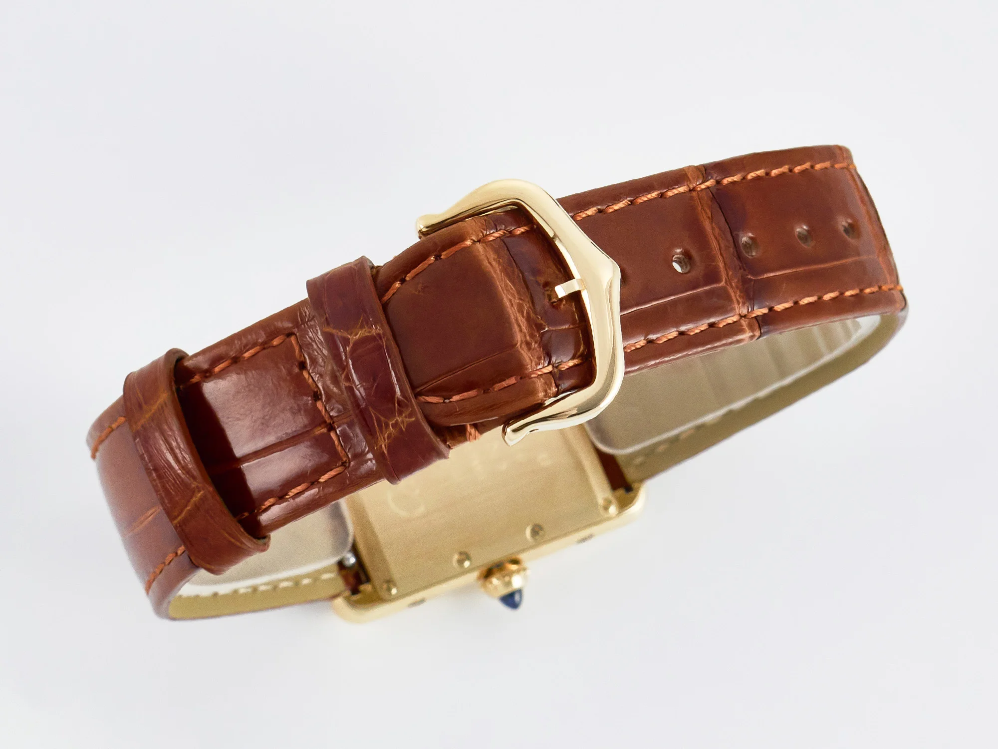 Tank Must Large YG 33.7mm DRF 1:1 Best Edition YG Dial on Brown Leather Strap Swiss Quartz