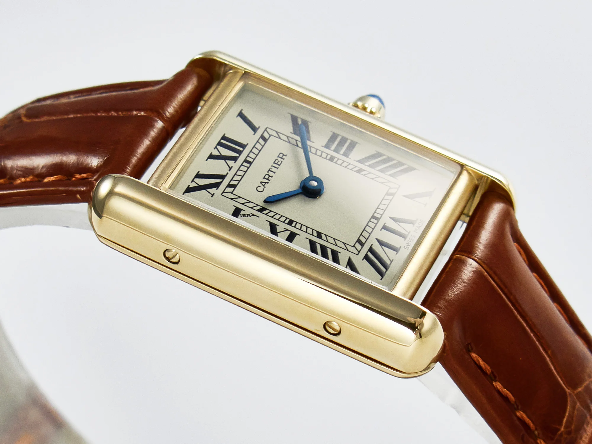 Tank Must Small YG 29mm DRF 1:1 Best Edition YG Dial on Brown Leather Strap Swiss Quartz