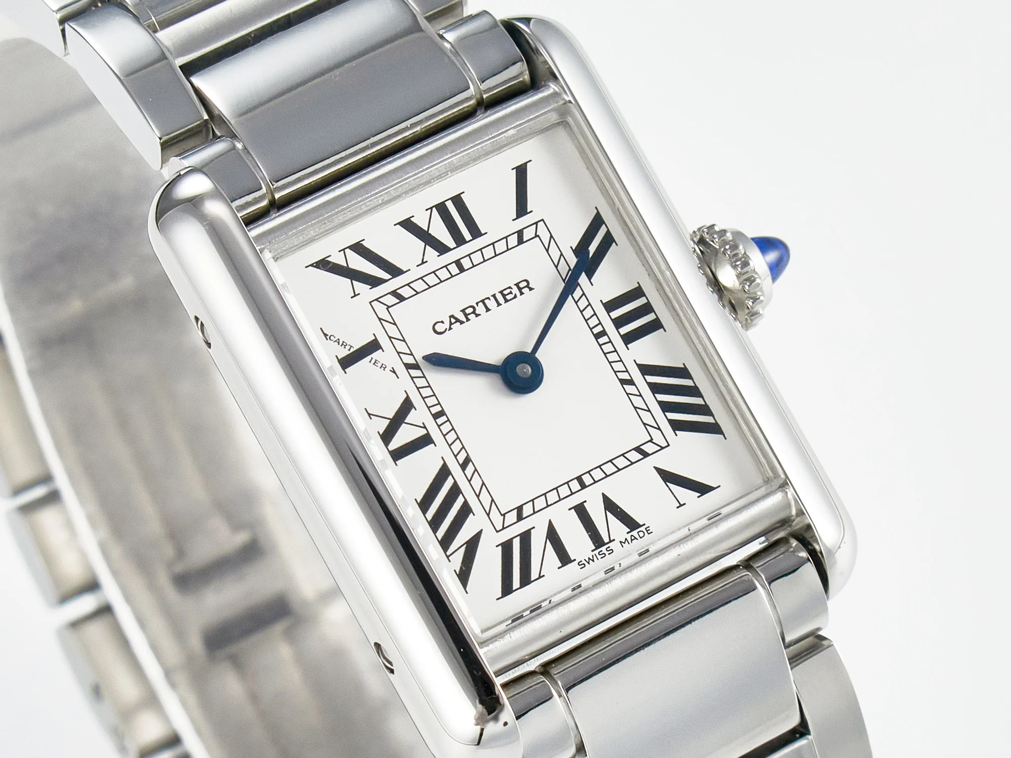 Tank Must SS 33.7mm DRF 1:1 Best Edition White Dial on SS Bracelet Jap Quartz