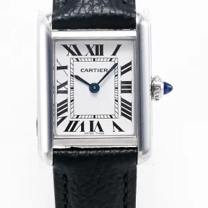 Tank Solo Ladies 28mm SS AF 1:1 Best Edition White Dial on Black Leather Strap Ronda Quartz