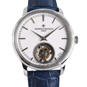 Traditionelle Tourbillon in Steel on Blue Leather Strap