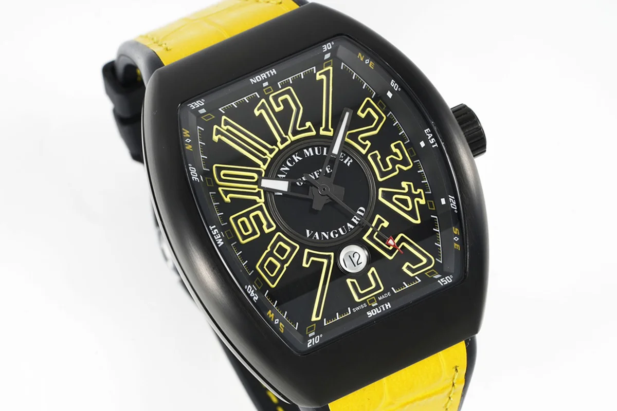 Vanguard Black Dial with Yellow Markers in PVD V 45