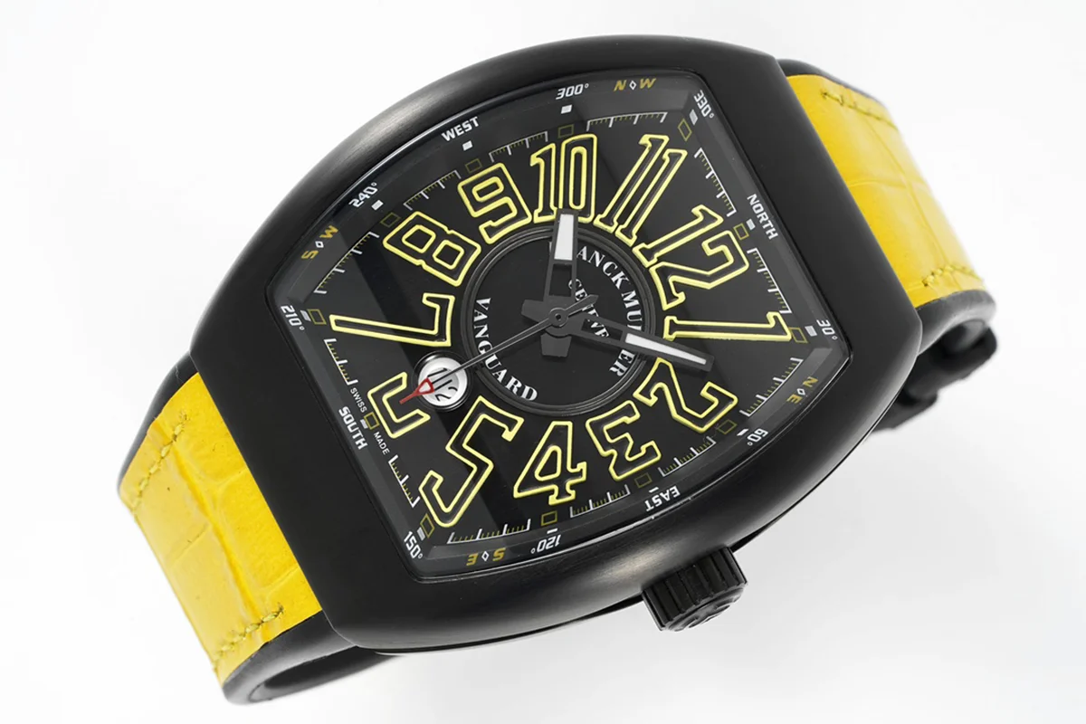 Vanguard Black Dial with Yellow Markers in PVD V 45