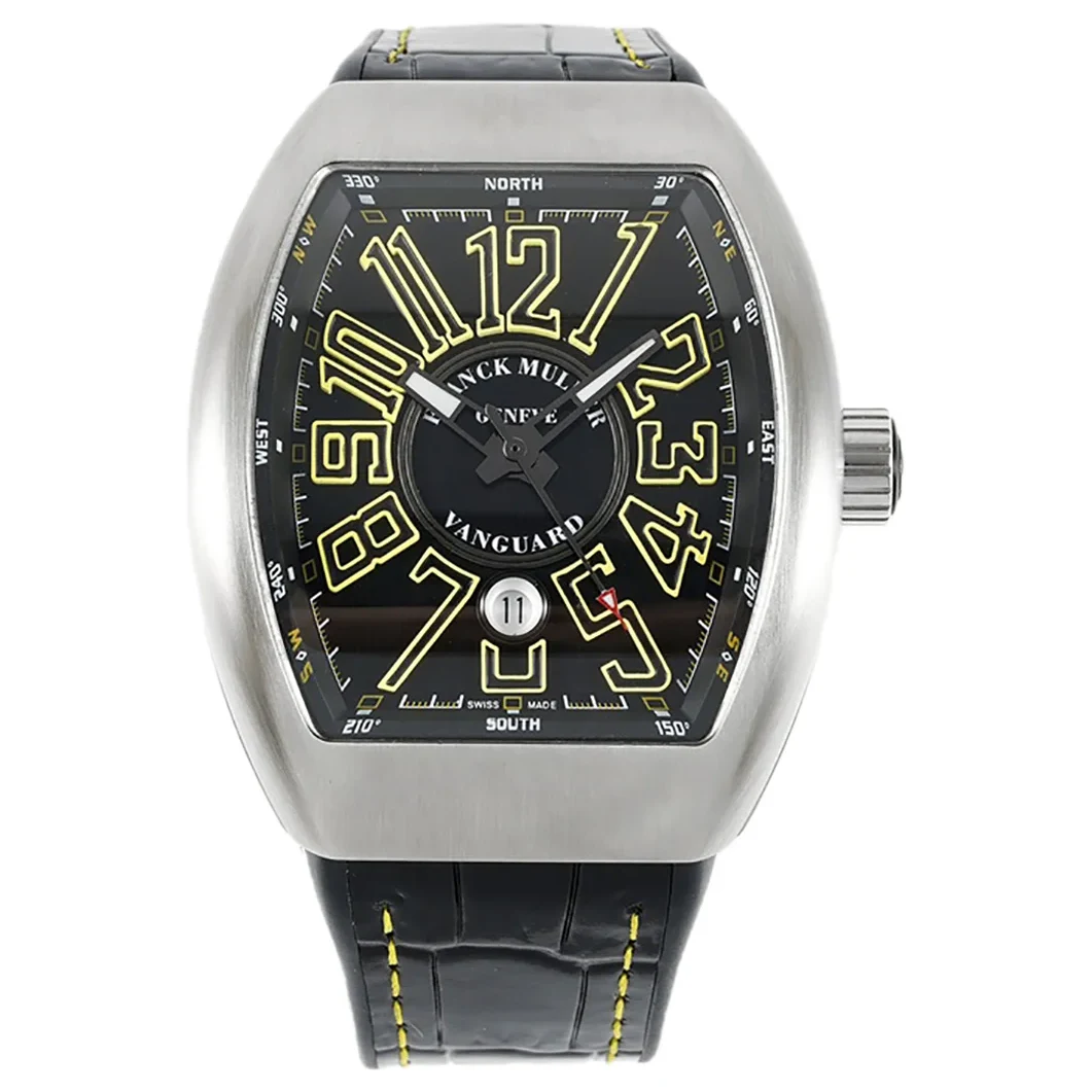 Vanguard Black Dial with Yellow Markers in V 45
